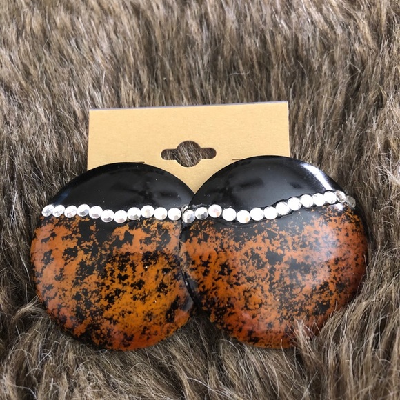 Vintage 80s large rhinestone accent disc earrings - Picture 2 of 6